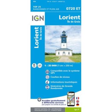 Topographische Karte IGN 0720 ET Lorient 1:25 000 