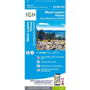 Topographische Karte IGN 2739 OT Mont Lozère Florac  1:25 000