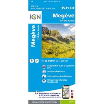 Topographische Karte IGN 3531 OT Megève 1:25 000