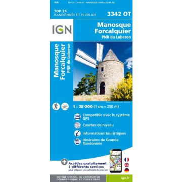 Topographische Karte IGN 3342 OT Manosque Forcalquier 1:25 000