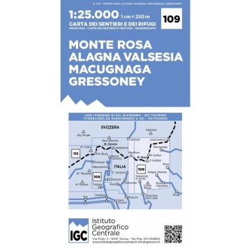 Carte de randonnée IGC 109 Monte Rosa Alagna Valsesia 1:25 000