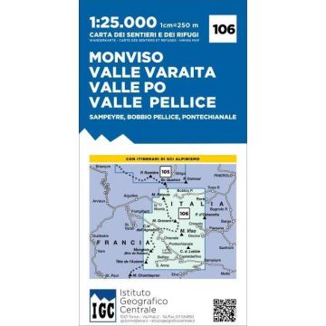 Carte de randonnée IGC 106 Monviso Sampeyre Bobbio 1:25 000