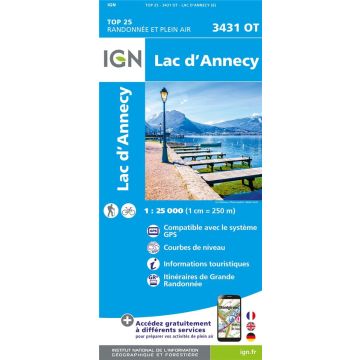 Topographische Karte IGN 3431 OT Lac d'Annecy 1:25 000