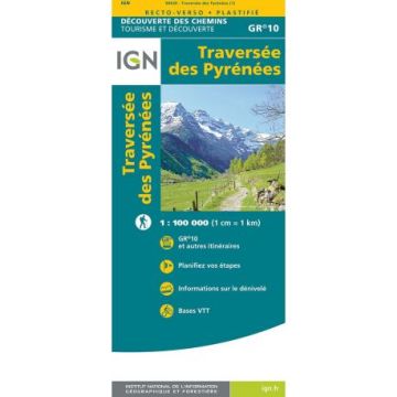 Carte de randonnée GR 10 Traversée des Pyrénées 1:100 000 / IGN