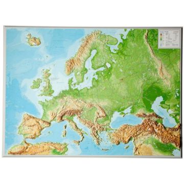 Europa Reliefkarte mit Alurahmen 1:8 Mio. / Georelief