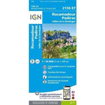 Carte topographique IGN 2136 ET Rocamadour Padirac 1:25 000