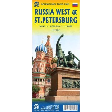 Carte routière Russia West 1:3 200 000 / Plan de ville St. Petersburg 1:14 000 ITMB