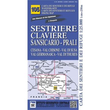 Carte de randonnée IGC 105 Sestriere Claviere Sansicario 1:25 000