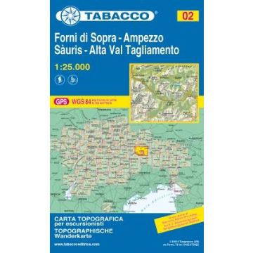 Carte de randonnée Tabacco 02 Forni di Sopra Ampezzo Sàuris 1:25 000