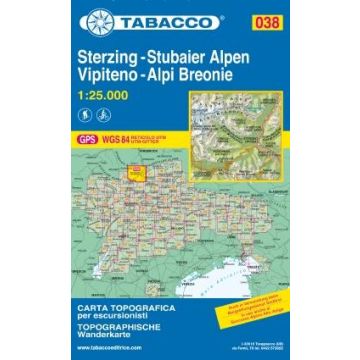 Carte de randonnée Tabacco 038 Vipiteno Alpi Breonie 1:25 000