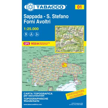 Carte de randonnée Tabacco 01 Sappada S. Stefano Forni Avoltri 1:25 000