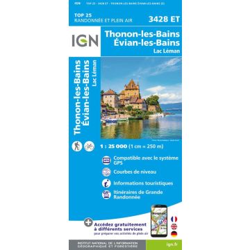 Topographische Karte IGN 3428 ET Thonon-les-Bains Évian-les-Bains 1:25 000