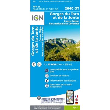 Carte topographique IGN 2640 OT Gorges du Tarn de la Jonte 1:25 000