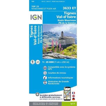 Topographische Karte IGN 3633 ET Tignes Val-d'Isère 1:25 000