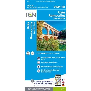 Carte topographique IGN 2941 OT Uzès Remoulins 1:25 000