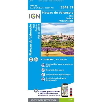 Topographische Karte IGN 3342 ET Plateau de Valensole 1:25 000