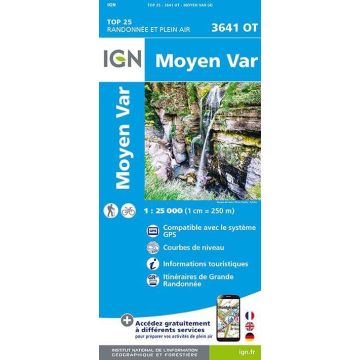 Topographische Karte IGN 3641 OT Moyen Var 1:25 000