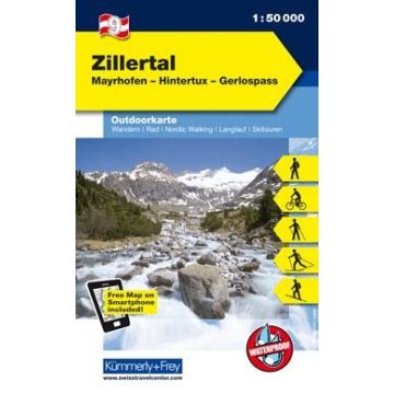 Carte de randonnée Zillertal 1:50 000 / Kümmerly & Frey Outdoorkarte 9 