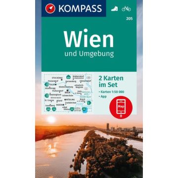 Carte de randonnée Kompass 205 Wien & Umgebung 1:50 000 (2 feuilles)