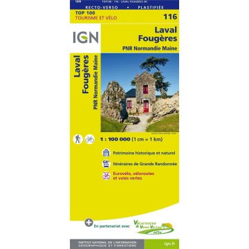 Topographische Karte IGN 116 Laval Fougères 1:100 000