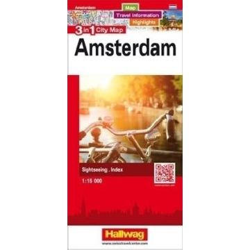 Stadtplan Amsterdam 3in1 City Map 1:16 500 / Hallwag
