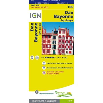 Topographische Karte IGN 166 Dax Bayonne 1:100 000 