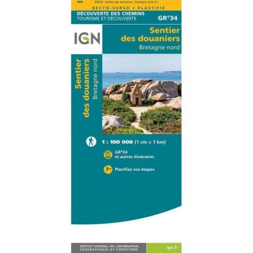 Carte de randonnée GR 34 Sentier des douaniers Bretagne Nord 1:100 000 / IGN