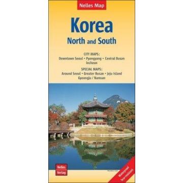 Carte routière Korea North and South 1:1,5 Mio. / Nelles