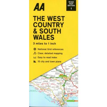 Carte routière The West Country & South Wales 1:200 000 / AA Road Map Britain 1