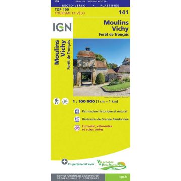 Topographische Karte IGN 141 Moulins Vichy 1:100 000