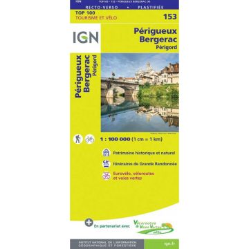 Topographische Karte IGN 153 Périgueux Bergerac 1:100 000
