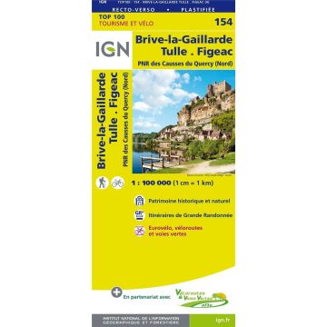 Topographische Karte IGN 154 Brive-la-Gaillarde Tulle Figeac 1:100 000