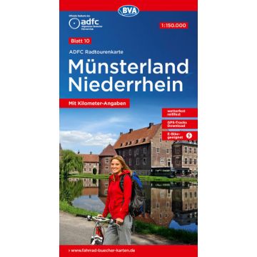 Velokarte ADFC 10 Münsterland Niederrhein 1:150 000 / BVA