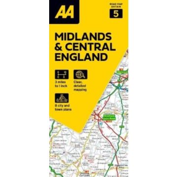Strassenkarte Midlands Central England 1:200 000 / AA Road Map Britain 5
