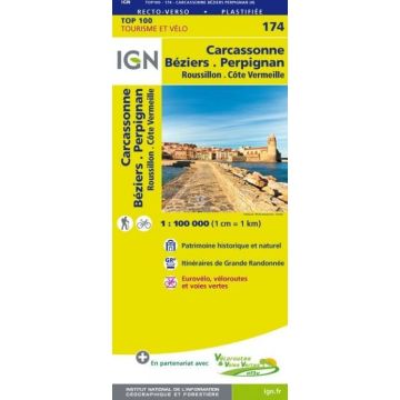 Topographische Karte IGN 174 Carcassonne Béziers Perpignan 1:100 000