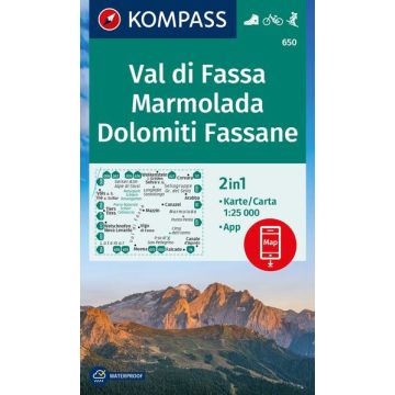 Wanderkarte Kompass 650 Val di Fassa Marmolada 1:25 000 