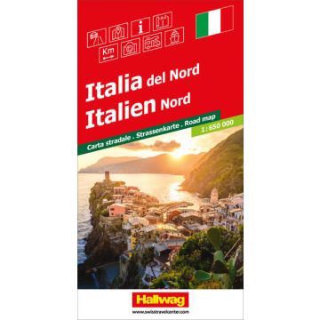 Carte routière Italie du Nord 1:650 000 / Hallwag