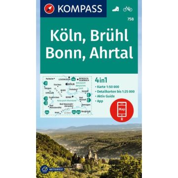 Wanderkarte Kompass 758 Köln Brühl Bonn Ahrtal 1:50 000