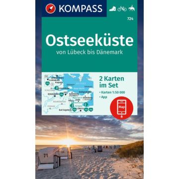 Wanderkarte Kompass 724 Ostseeküste von Lübeck bis Dänemark 1:50 000 (2 Karten)