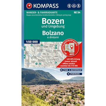Wanderkarte Kompass 54 Bozen/ Bolzano 1:50 000