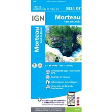Topographische Karte IGN 3524 OT Morteau 1:25 000