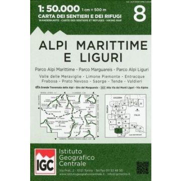 Carte de randonnée IGC 8 Alpi Marittime e Liguri 1:50 000