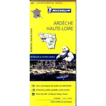 Carte routière Michelin 331 Ardèche Haute-Loire 1:150 000
