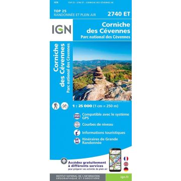 Topographische Karte IGN 2740 ET Corniche des Cévennes 1:25 000