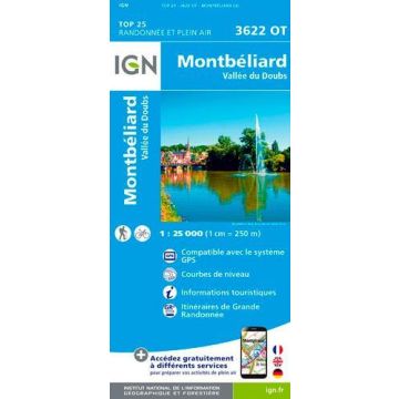 Topographische Karte IGN 3622 OT Montbéliard 1:25 000