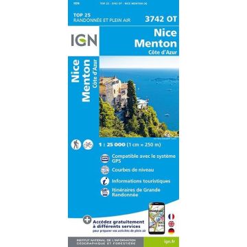 Carte topographique IGN 3742 OT Nice Menton 1:25 000