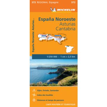 Strassenkarte Michelin 572 Espana Noroeste Asturias Cantabria 1:250 000