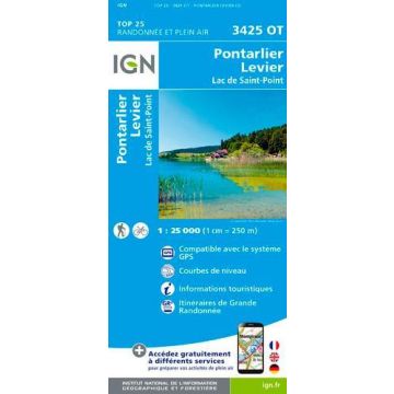Topographische Karte IGN 3425 OT Pontarlier Levier 1:25 000