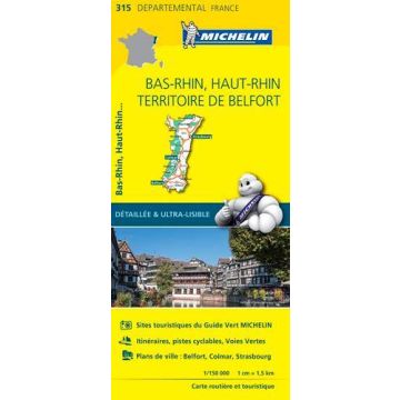 Strassenkarte Michelin 315 Bas-Rhin Haut-Rhin 1:150 000