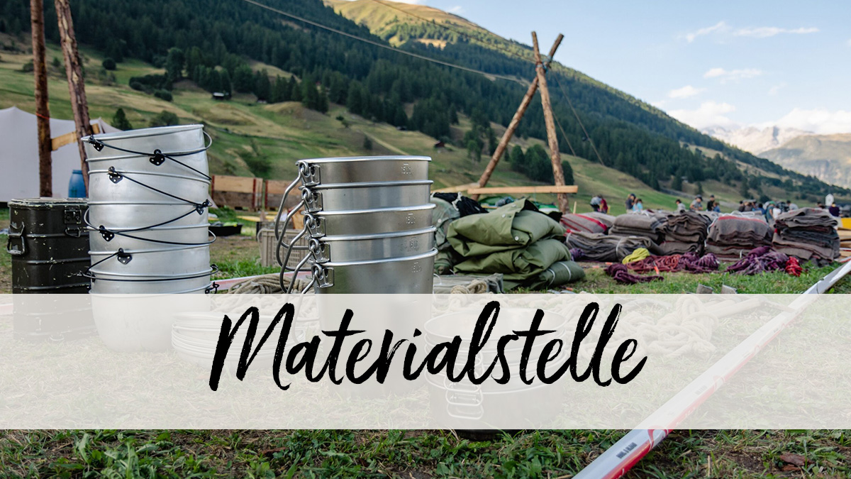 Nahaufnahme von Pfadimaterial, das auf einem offenen Feld in einem Schweizer Alpental lagert. 